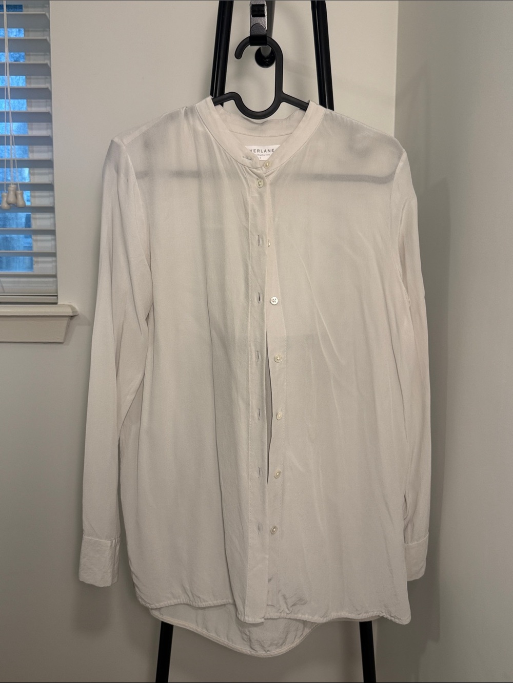 Everlane light gray Long-Sleeve Silk Button-Up Shirt
